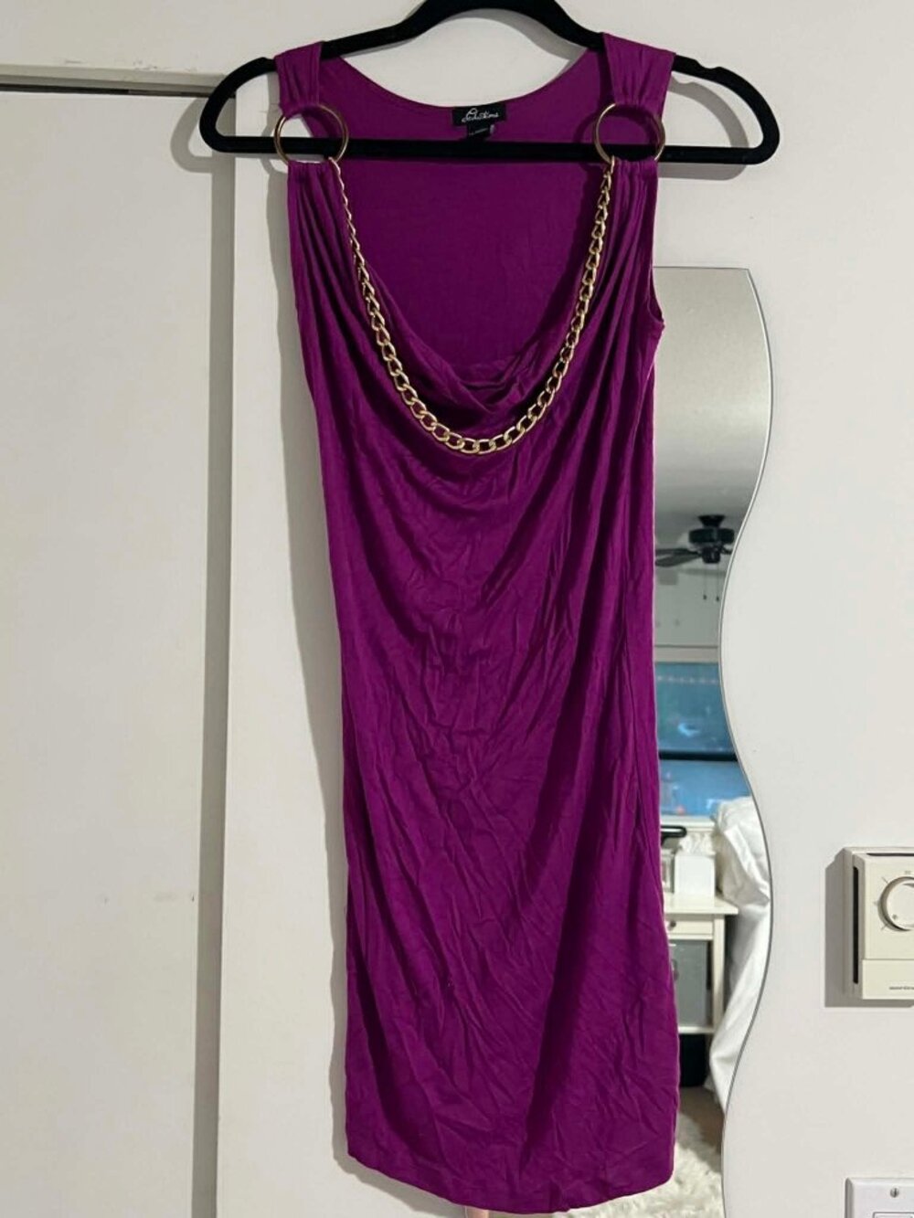 Vintage Y2K magenta dress with chain detail, XS